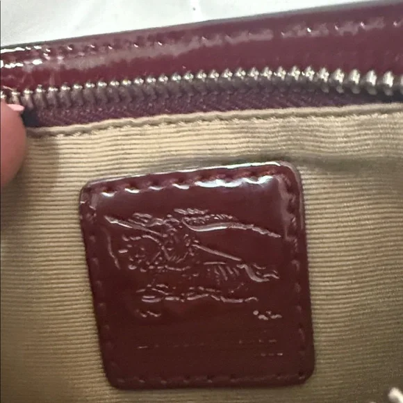 Burberry Beige Plaid Wristlet with Burgundy Trim - Picture 2 of 5